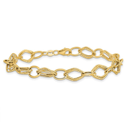 7.5 Zoll 14K Poliert und Strukturiert Fantasieglieder Armband