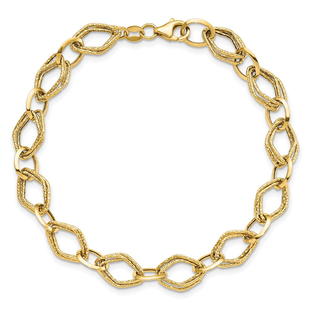 7.5 Zoll 14K Poliert und Strukturiert Fantasieglieder Armband