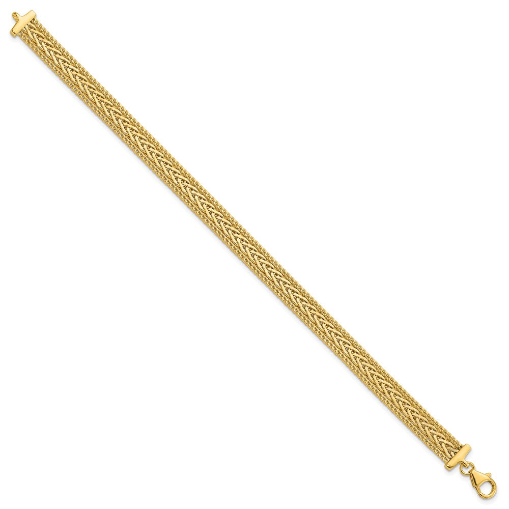 14K Gelbgold Poliert und Strukturiert Geflochten Armband