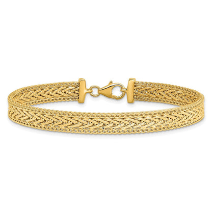14K Gelbgold Poliert und Strukturiert Geflochten Armband