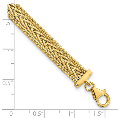 14K Gelbgold Poliert und Strukturiert Geflochten Armband