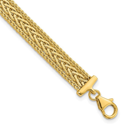 14K Gelbgold Poliert und Strukturiert Geflochten Armband