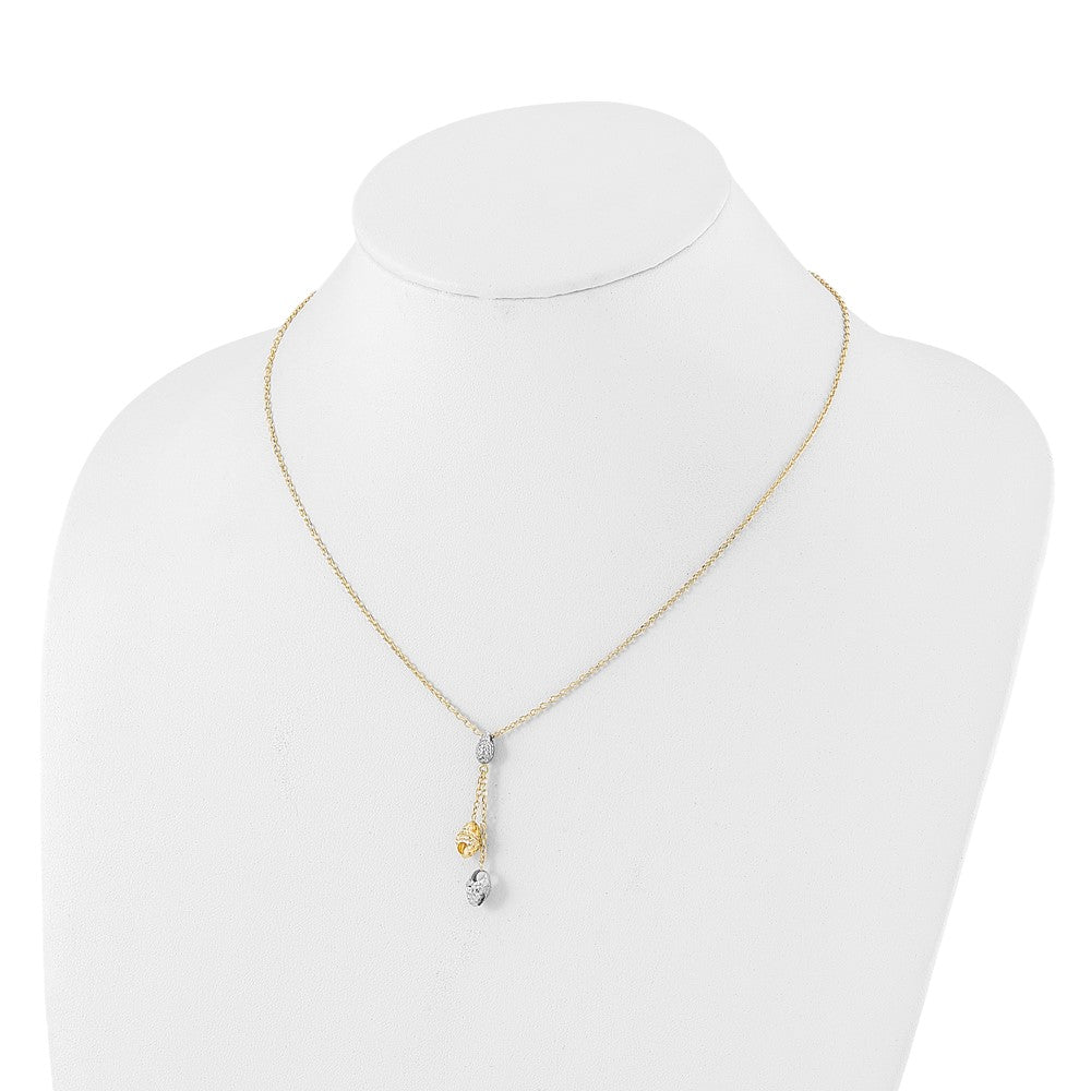 14K Bicolor Diamantiert Perlen Tropfen Halskette