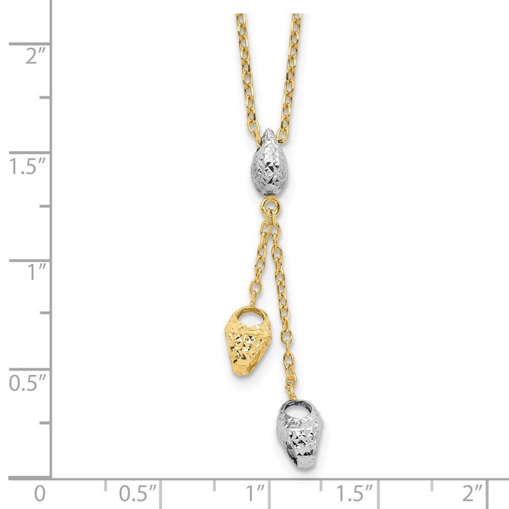 14K Bicolor Diamantiert Perlen Tropfen Halskette