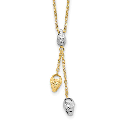14K Bicolor Diamantiert Perlen Tropfen Halskette