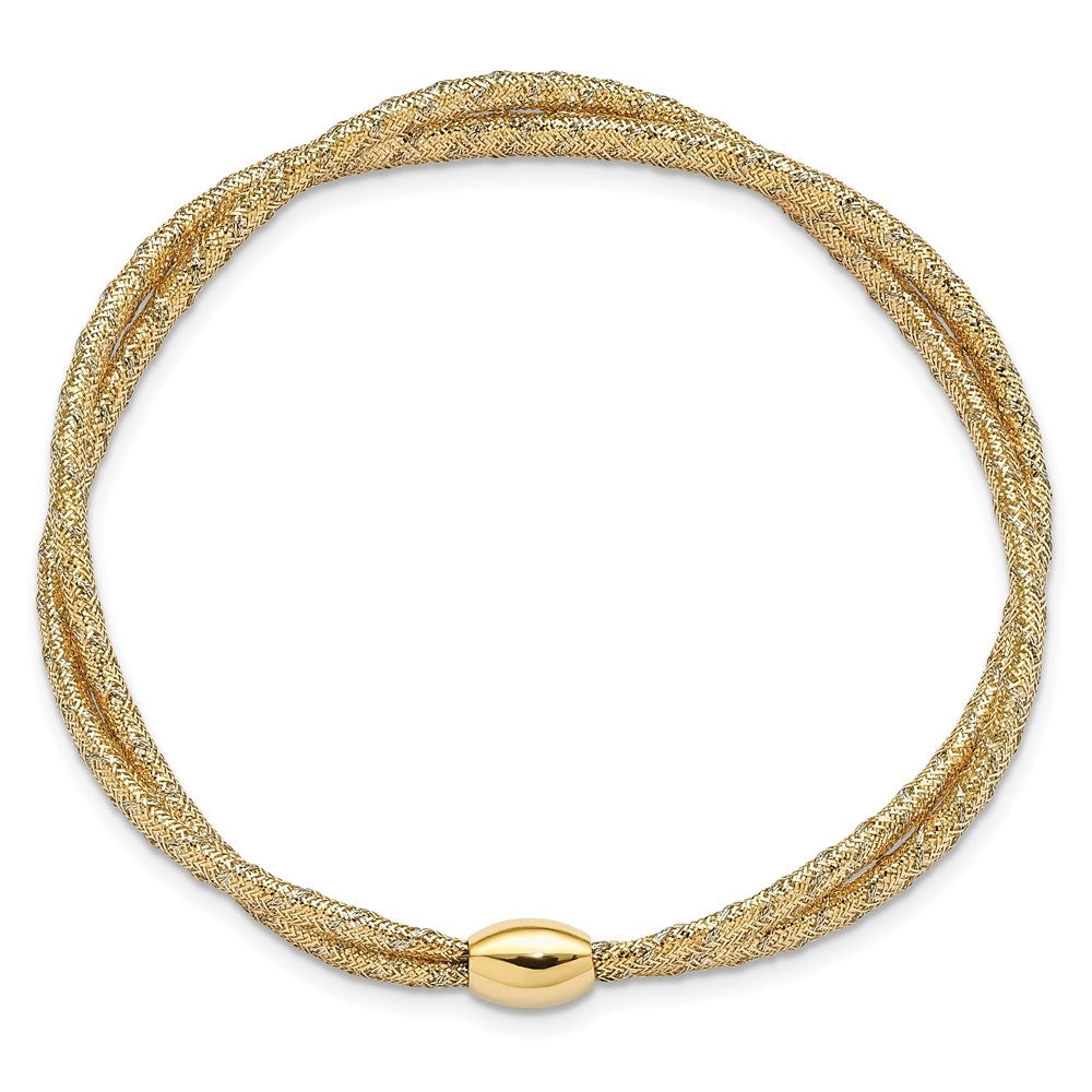 14K Gelb & Rhodium mit Poliert 2 Strang Gedreht Dehnbar Armreif