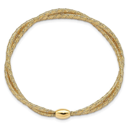 14K Gelb & Rhodium mit Poliert 2 Strang Gedreht Dehnbar Armreif