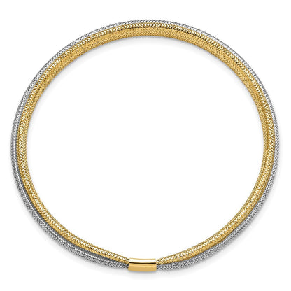 14K Gelb & Rhodium Poliert Netz Dehnbar Armband