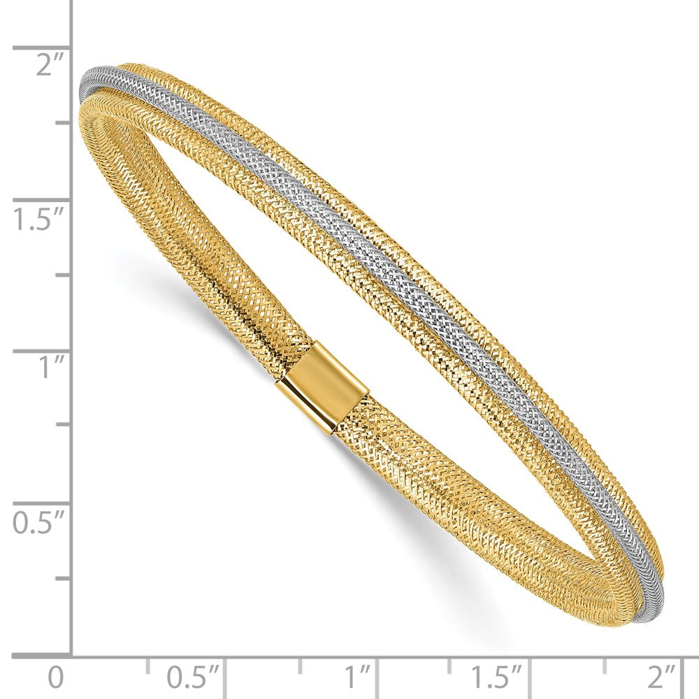14K Gelb & Rhodium Poliert Netz Dehnbar Armband