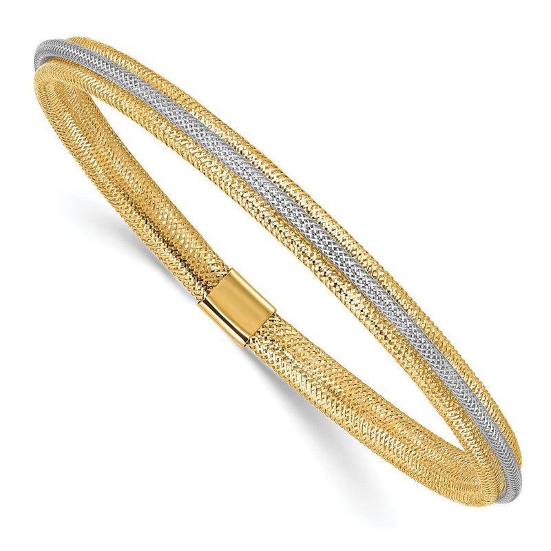 14K Gelb & Rhodium Poliert Netz Dehnbar Armband