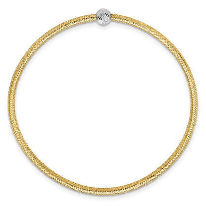 14K Gelb & Rhodium mit Poliert Diamantiert Perle Dehnbar Armband