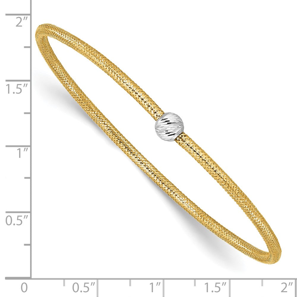 14K Gelb & Rhodium mit Poliert Diamantiert Perle Dehnbar Armband