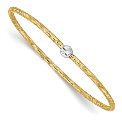 14K Gelb & Rhodium mit Poliert Diamantiert Perle Dehnbar Armband
