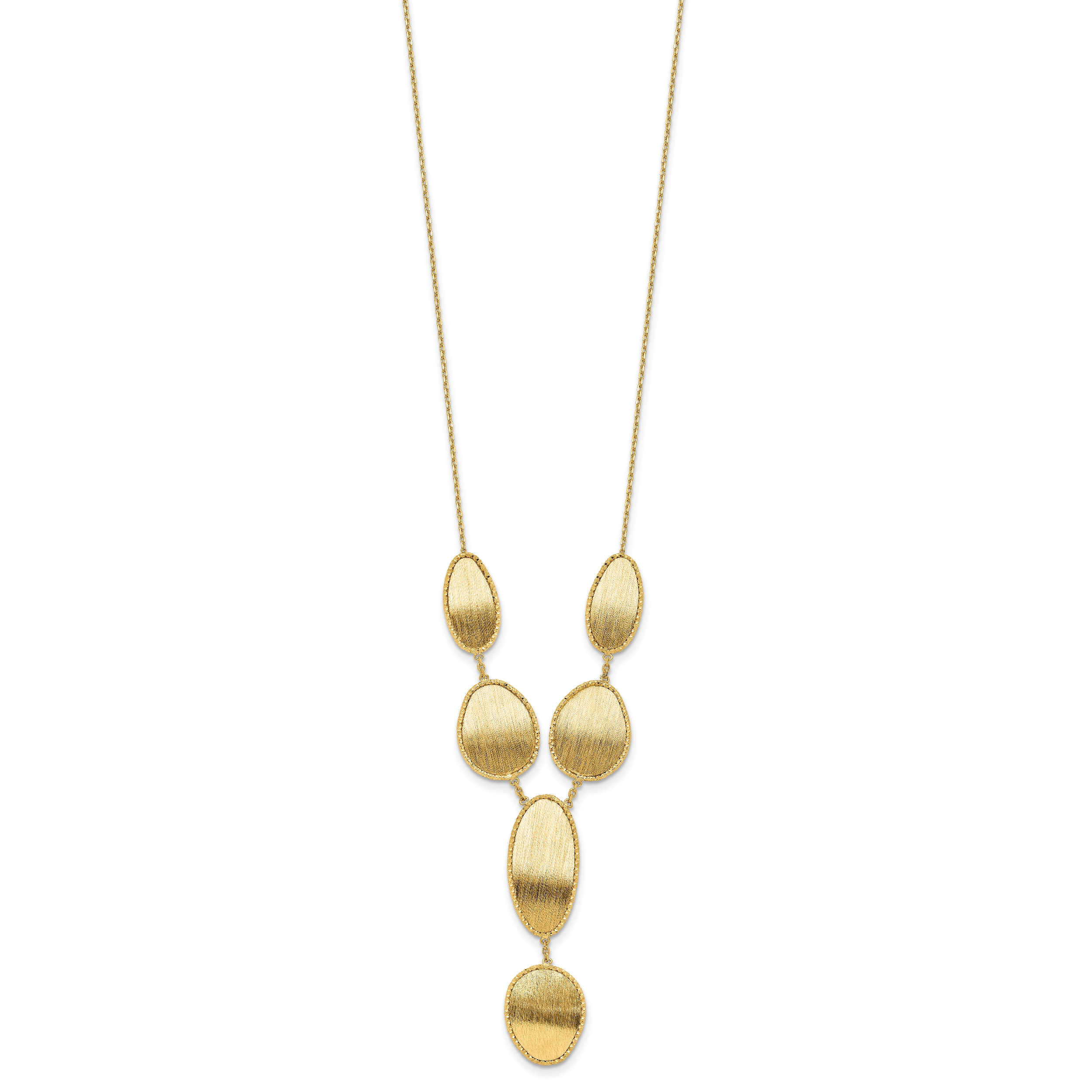 14K Gelbgold Gebürstet und Diamantiert Y Tropfen mit 2 in Verlängerung. Halskette