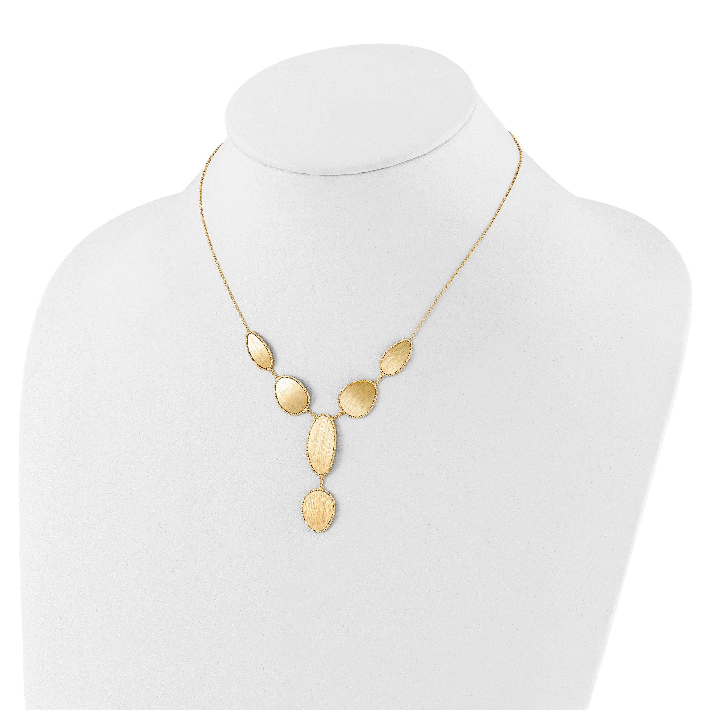 14K Gelbgold Gebürstet und Diamantiert Y Tropfen mit 2 in Verlängerung. Halskette