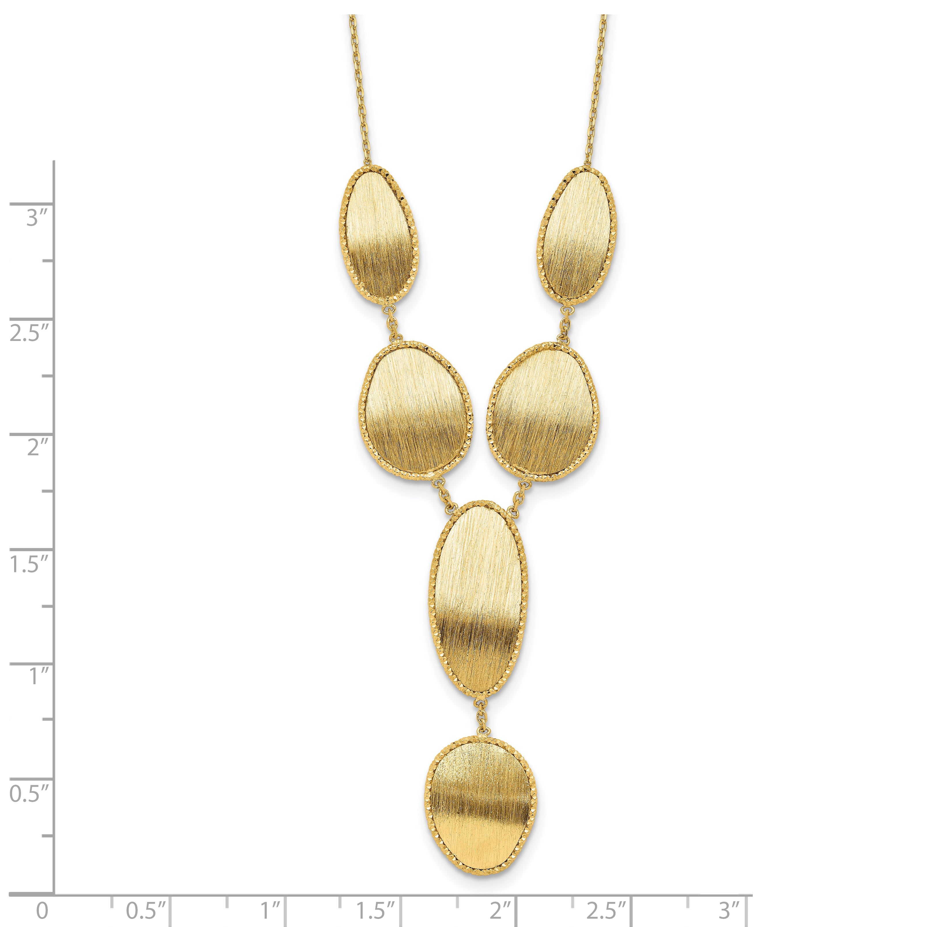14K Gelbgold Gebürstet und Diamantiert Y Tropfen mit 2 in Verlängerung. Halskette