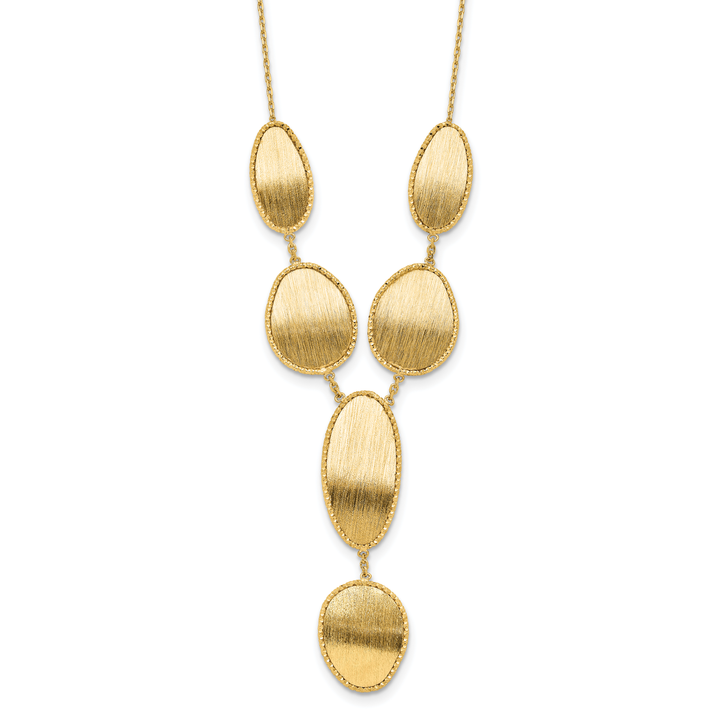 14K Gelbgold Gebürstet und Diamantiert Y Tropfen mit 2 in Verlängerung. Halskette