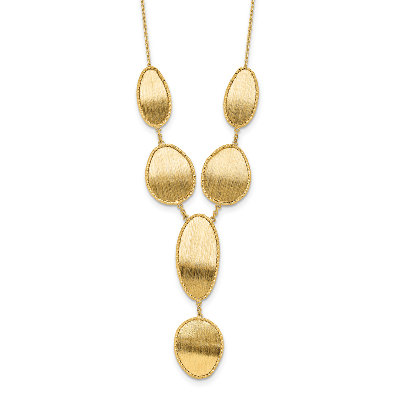 14K Gelbgold Gebürstet und Diamantiert Y Tropfen mit 2 in Verlängerung. Halskette