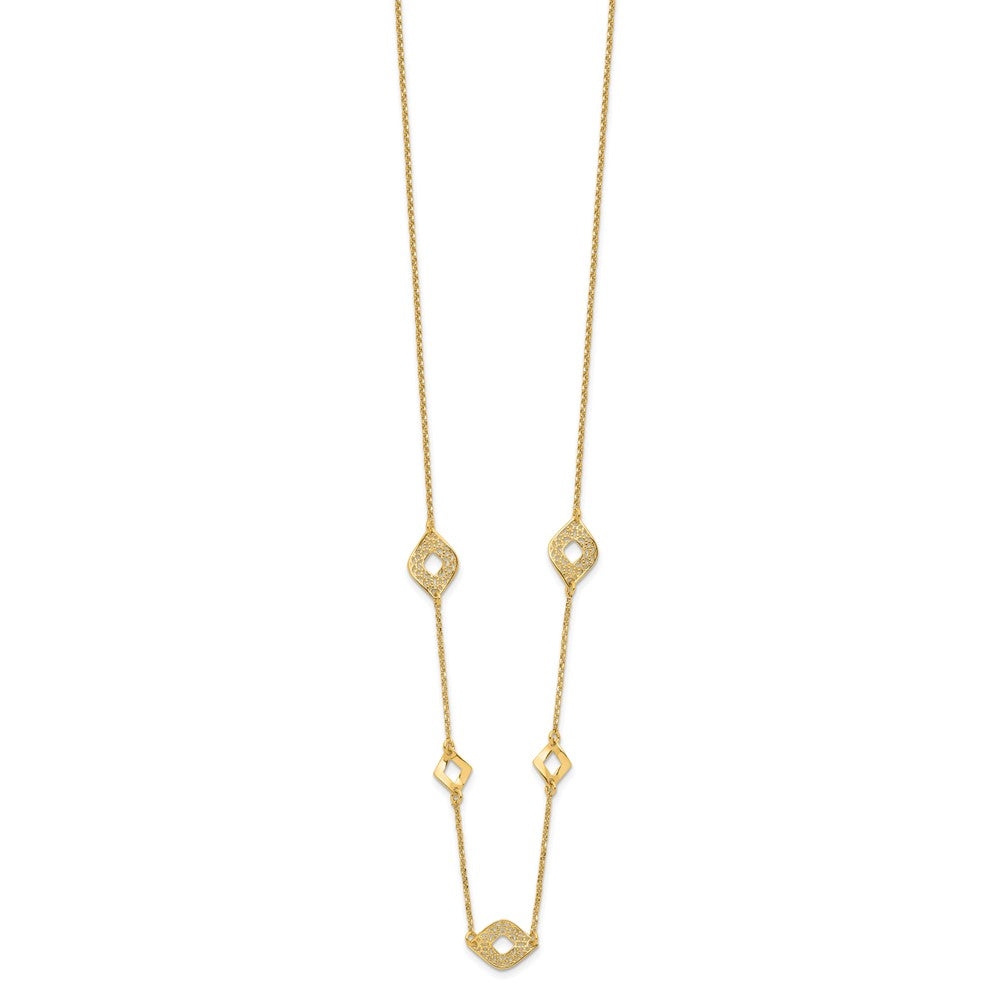 14K Gelbgold Poliert und Filigran Diamant Form mit 1 Zoll. Verlängerung. Halskette