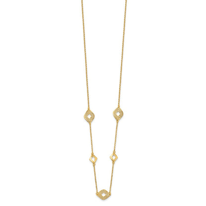 14K Gelbgold Poliert und Filigran Diamant Form mit 1 Zoll. Verlängerung. Halskette