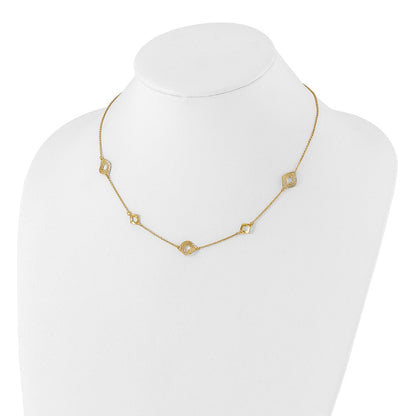 14K Gelbgold Poliert und Filigran Diamant Form mit 1 Zoll. Verlängerung. Halskette
