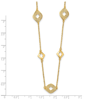 14K Gelbgold Poliert und Filigran Diamant Form mit 1 Zoll. Verlängerung. Halskette