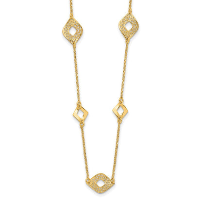 14K Gelbgold Poliert und Filigran Diamant Form mit 1 Zoll. Verlängerung. Halskette