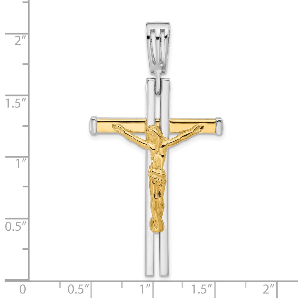 14K Bicolor Poliert Kruzifix Anhänger