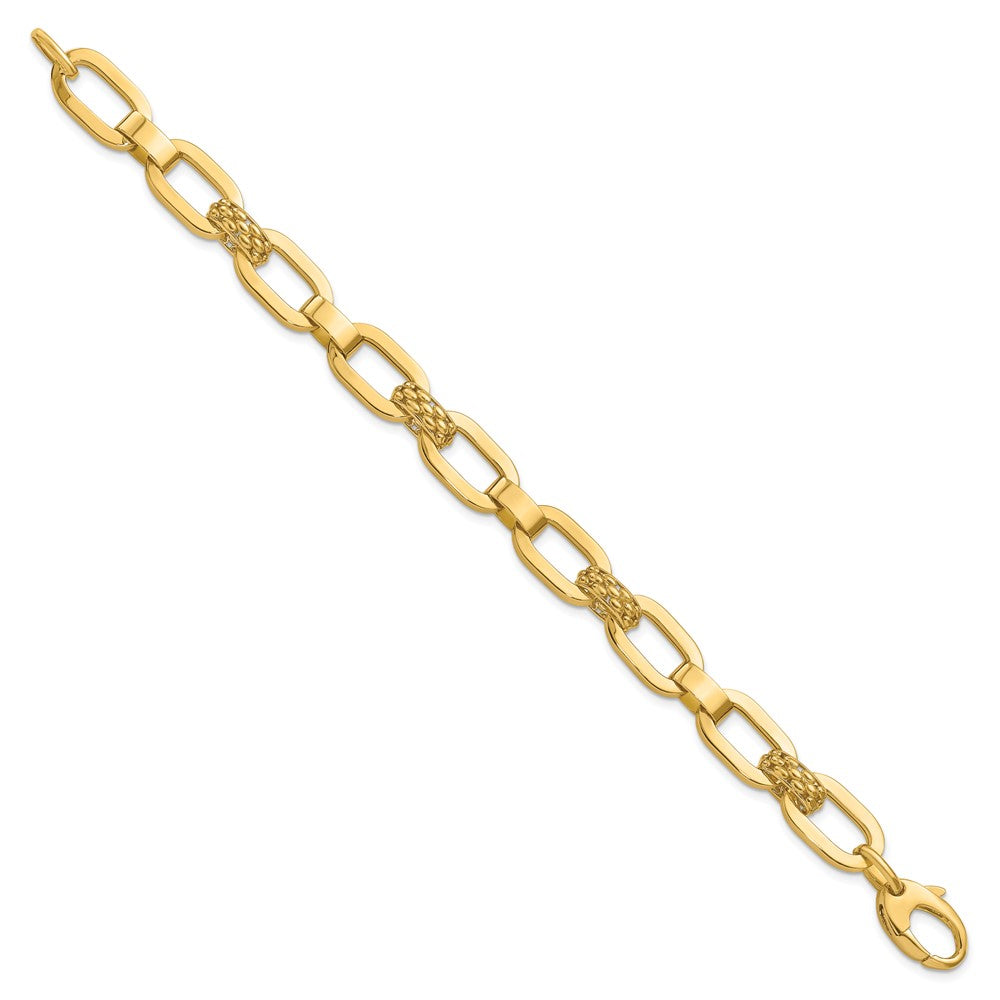 14K Gelbgold Poliert und Strukturiert Fantasieglieder Armband