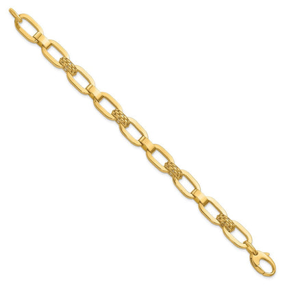 14K Gelbgold Poliert und Strukturiert Fantasieglieder Armband