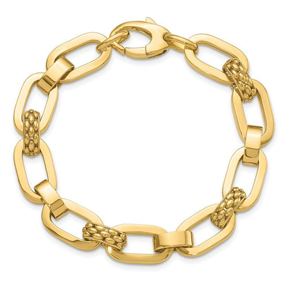 14K Gelbgold Poliert und Strukturiert Fantasieglieder Armband