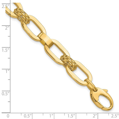 14K Gelbgold Poliert und Strukturiert Fantasieglieder Armband