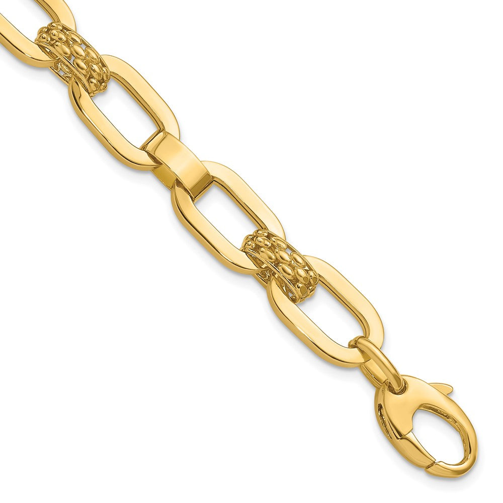 14K Gelbgold Poliert und Strukturiert Fantasieglieder Armband