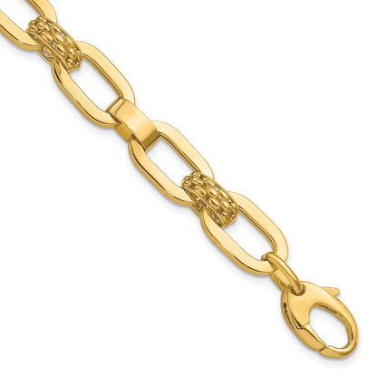 14K Gelbgold Poliert und Strukturiert Fantasieglieder Armband