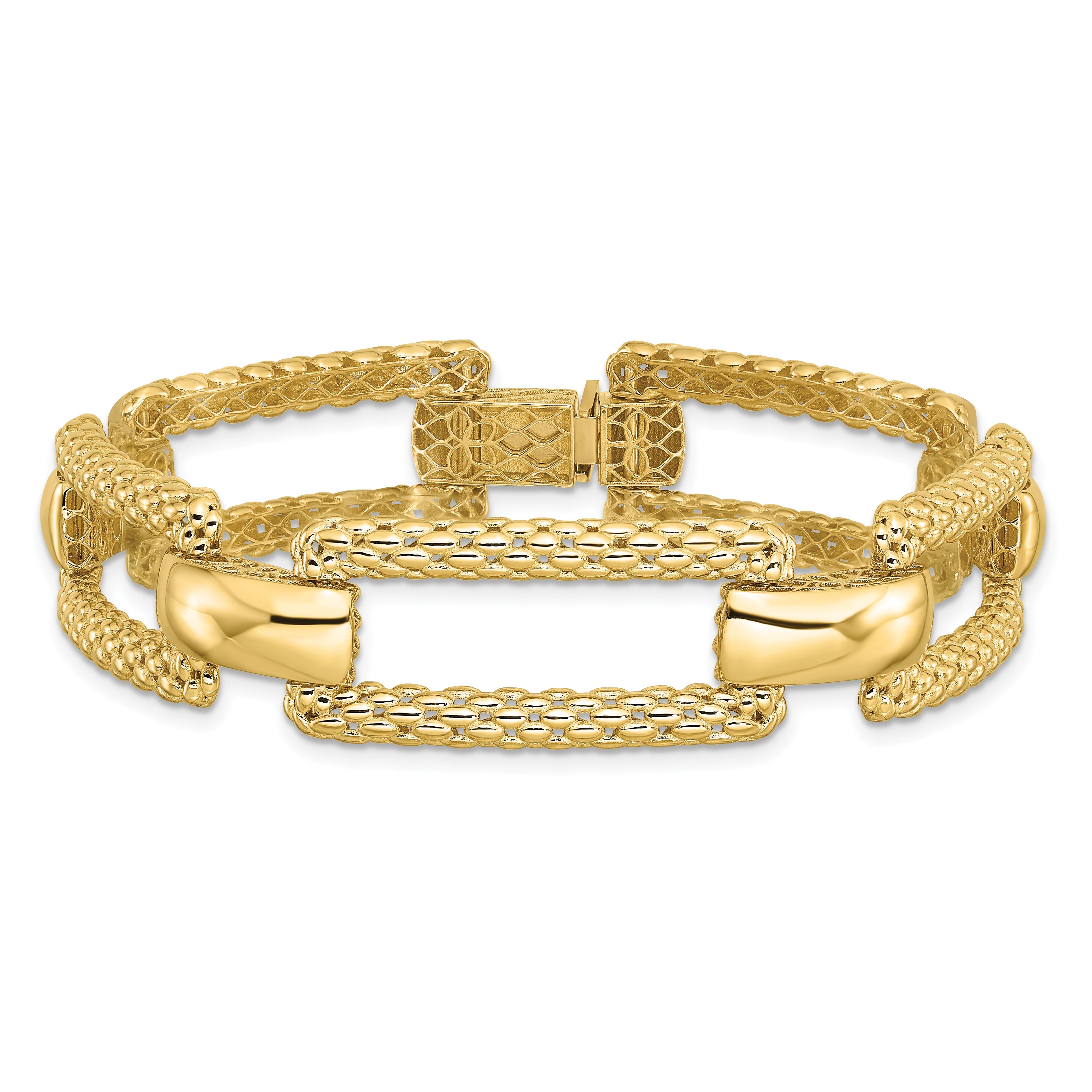 14K Gelbgold Poliert und Strukturiert Fantasie Armband