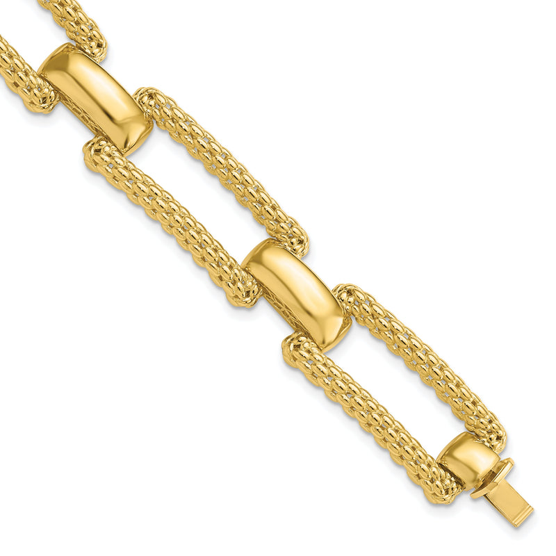 14K Gelbgold Poliert und Strukturiert Fantasie Armband