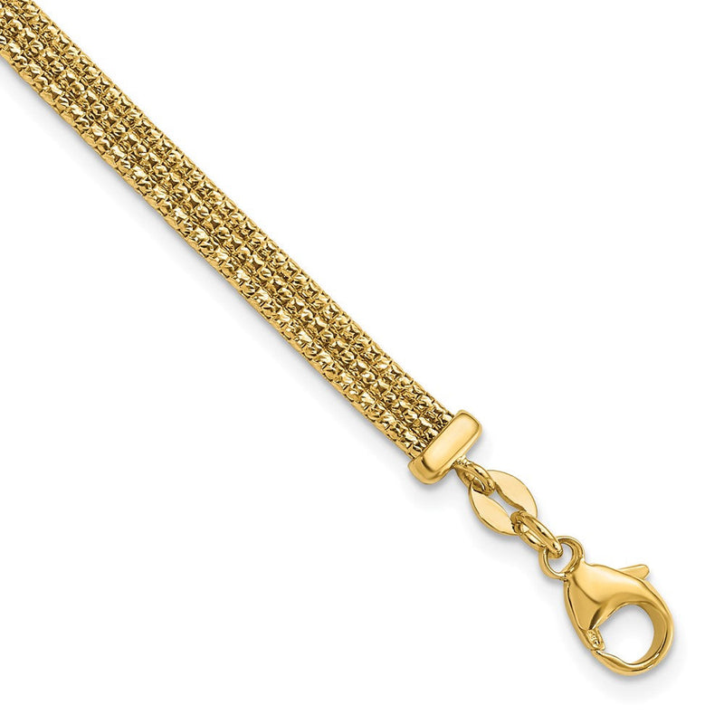 14K Gelbgold mit Diamantiert Akzente und 1 Zoll. Verlängerung. Geflochten Armband