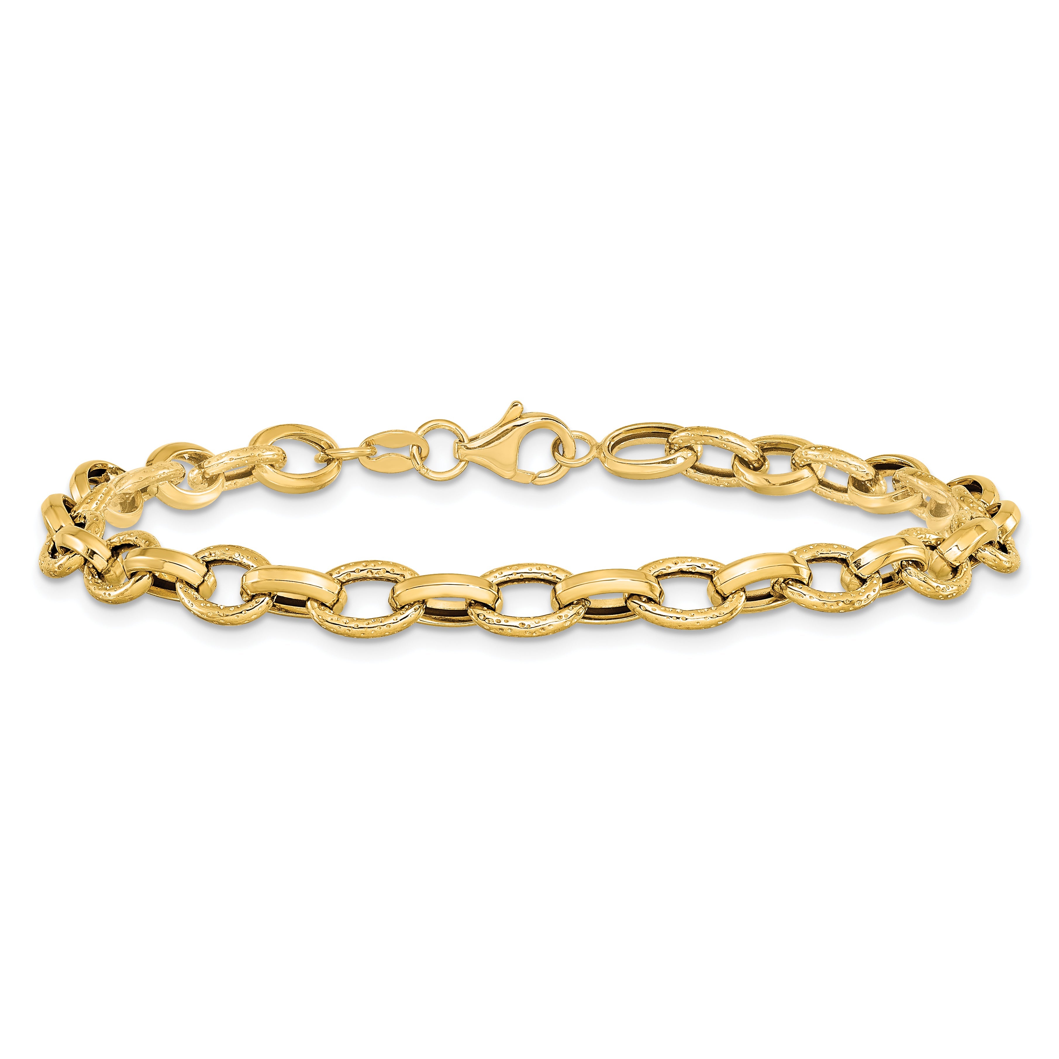 14K Gelbgold Poliert und Strukturiert Fantasieglieder Armband