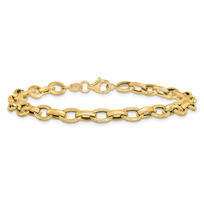 14K Gelbgold Poliert und Strukturiert Fantasieglieder Armband
