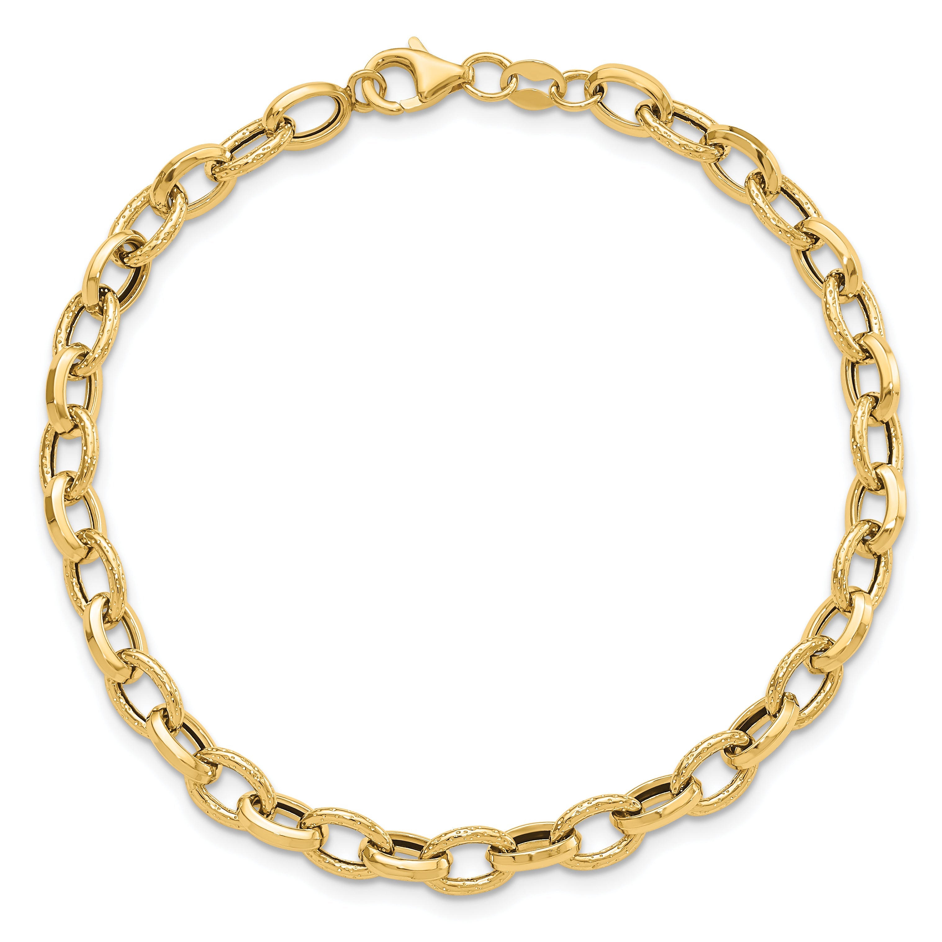 14K Gelbgold Poliert und Strukturiert Fantasieglieder Armband