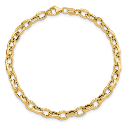 14K Gelbgold Poliert und Strukturiert Fantasieglieder Armband