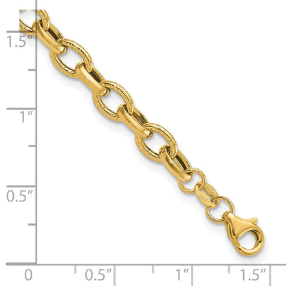 14K Gelbgold Poliert und Strukturiert Fantasieglieder Armband