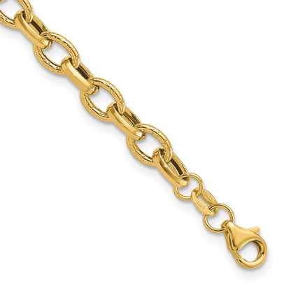 14K Gelbgold Poliert und Strukturiert Fantasieglieder Armband