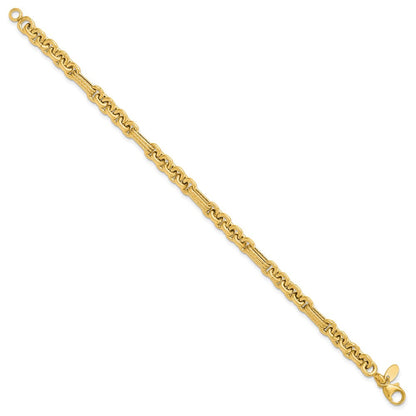 14K Gelbgold Poliert und Strukturiert Fantasieglieder Gliederarmband