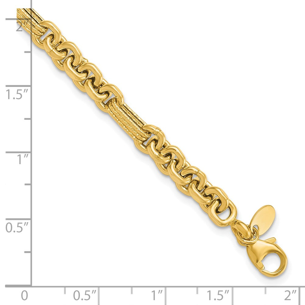 14K Gelbgold Poliert und Strukturiert Fantasieglieder Gliederarmband