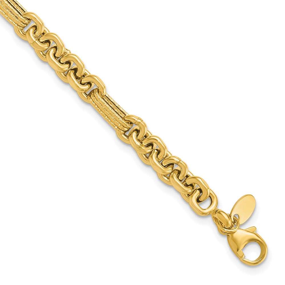 14K Gelbgold Poliert und Strukturiert Fantasieglieder Gliederarmband