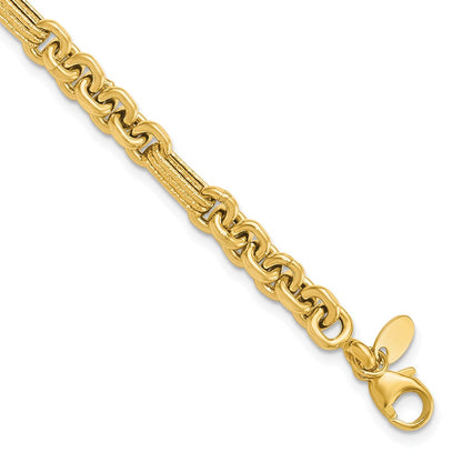 14K Gelbgold Poliert und Strukturiert Fantasieglieder Gliederarmband