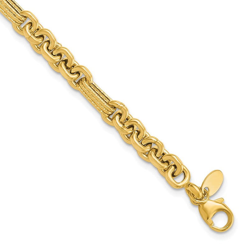14K Gelbgold Poliert und Strukturiert Fantasieglieder Gliederarmband