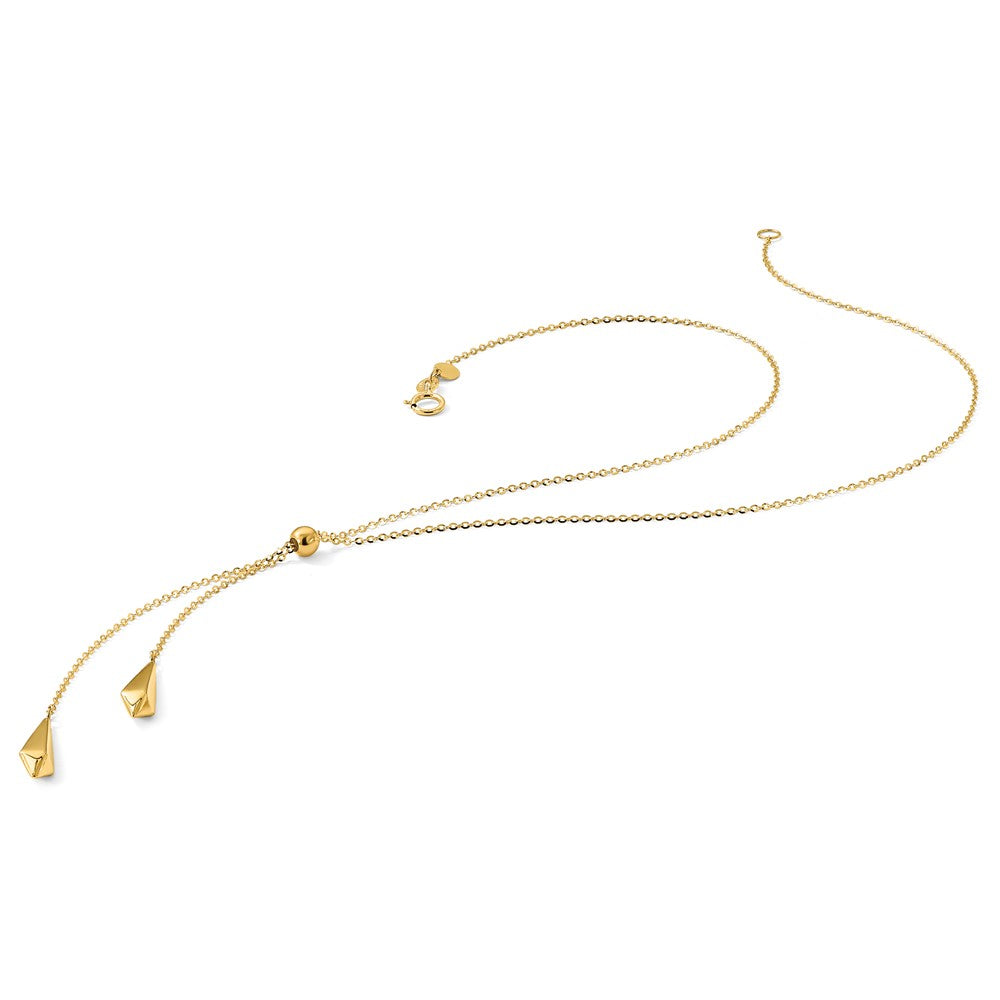 14K Gelbgold Poliert Verstellbar Y Tropfen Halskette