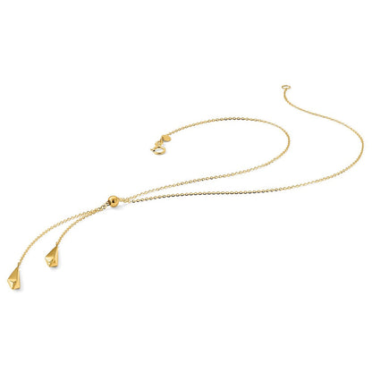 14K Gelbgold Poliert Verstellbar Y Tropfen Halskette